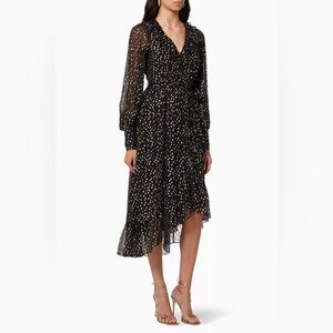 NWT Zimmermann black lurex gold polka dot wrap midi dress